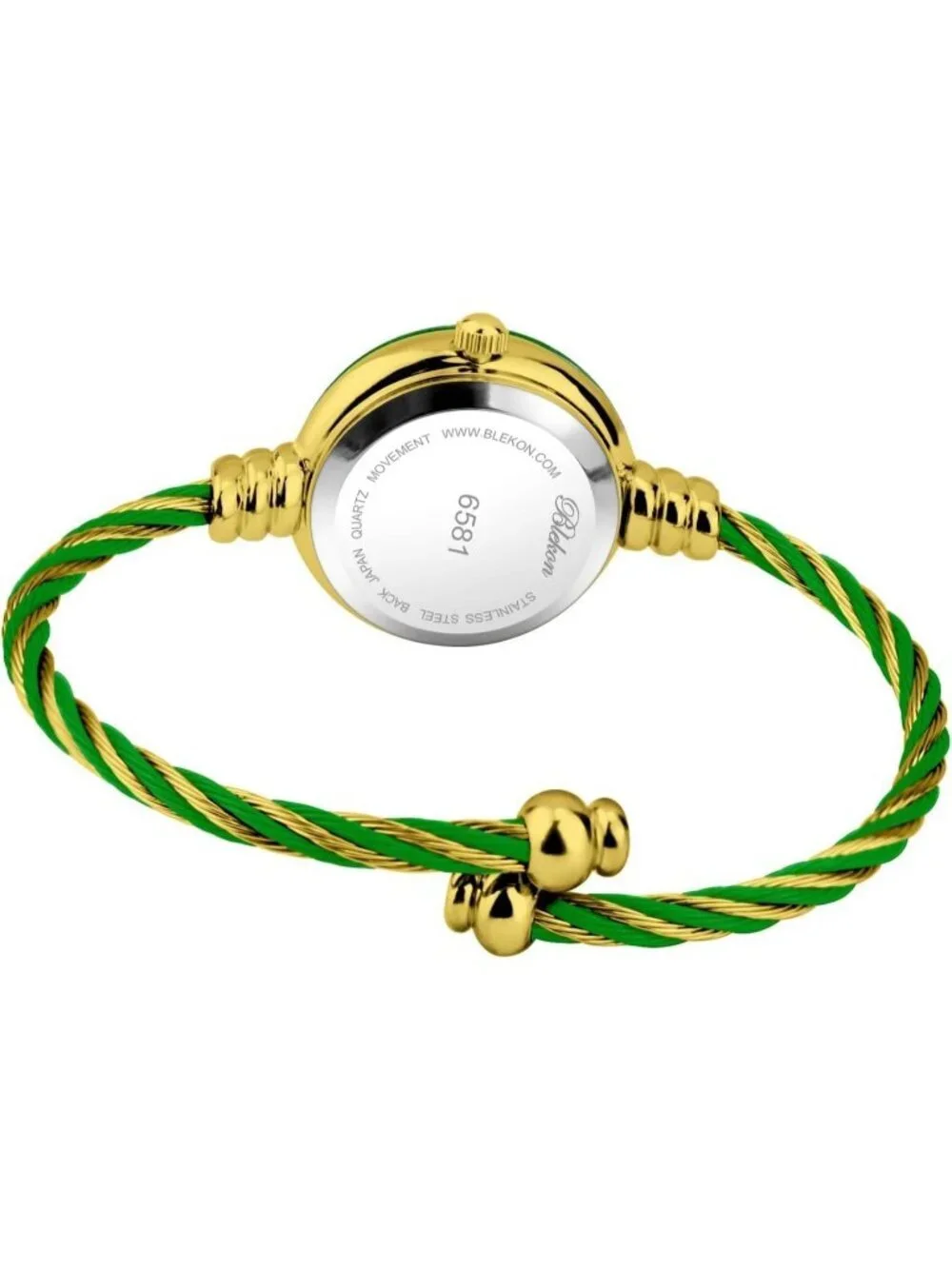 Women's Gold And Green Analog Elegant Cable Cuff Arabic Numbers Bracelet Watch